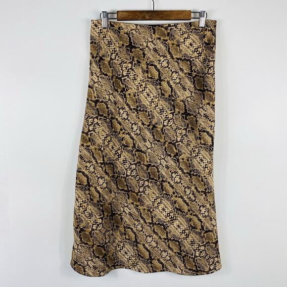 Rachel Zoe Size 6 Reptile Print Pull On Midi Skirt Tan Brown - Picture 2 of 4